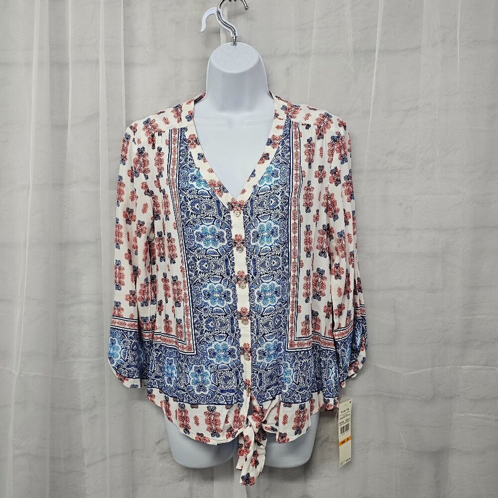 Ruby Rd. Blouse Blue Red Boho Festival Hippie S NWT